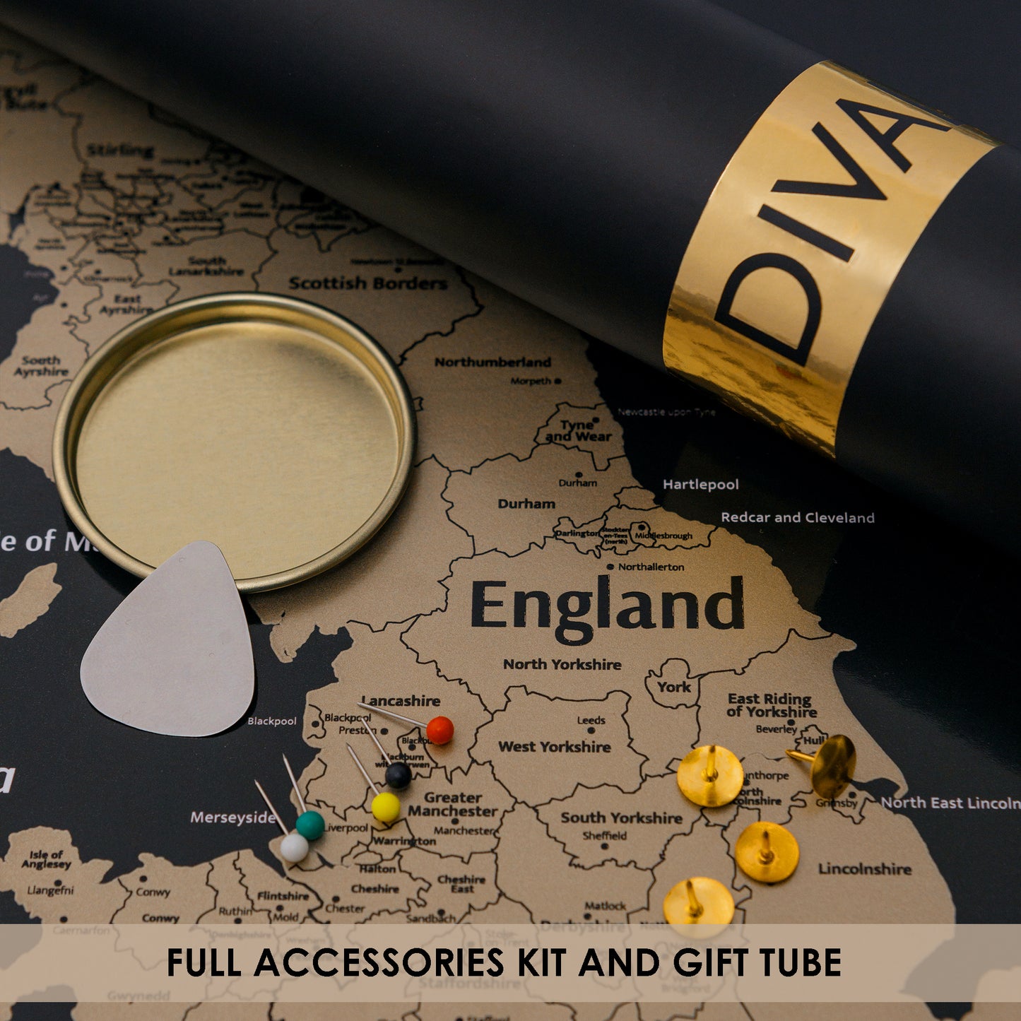 Large Great Britain Scratch off Map - United Kingdom Scratchable Poster 61x41 CM - UK Places Ive Been Map - Black and Gold Erasable Poster - Check off Britain Map - Travel UK Map