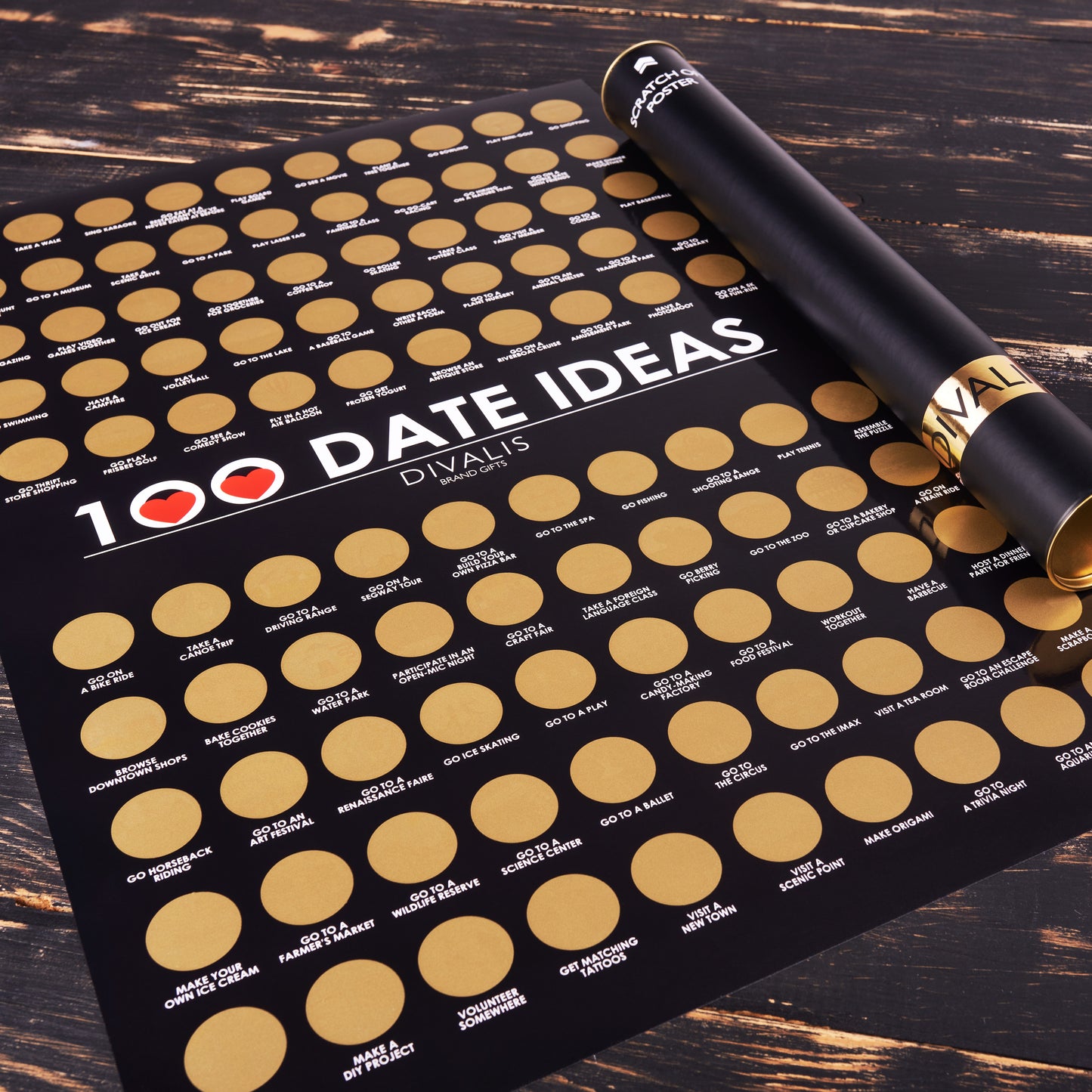 Scratch off Dates Poster - Top 100 Things to Do for Couples - 100 Dates Scratch off Bucket List - Motivational Checklist Scratch off Map