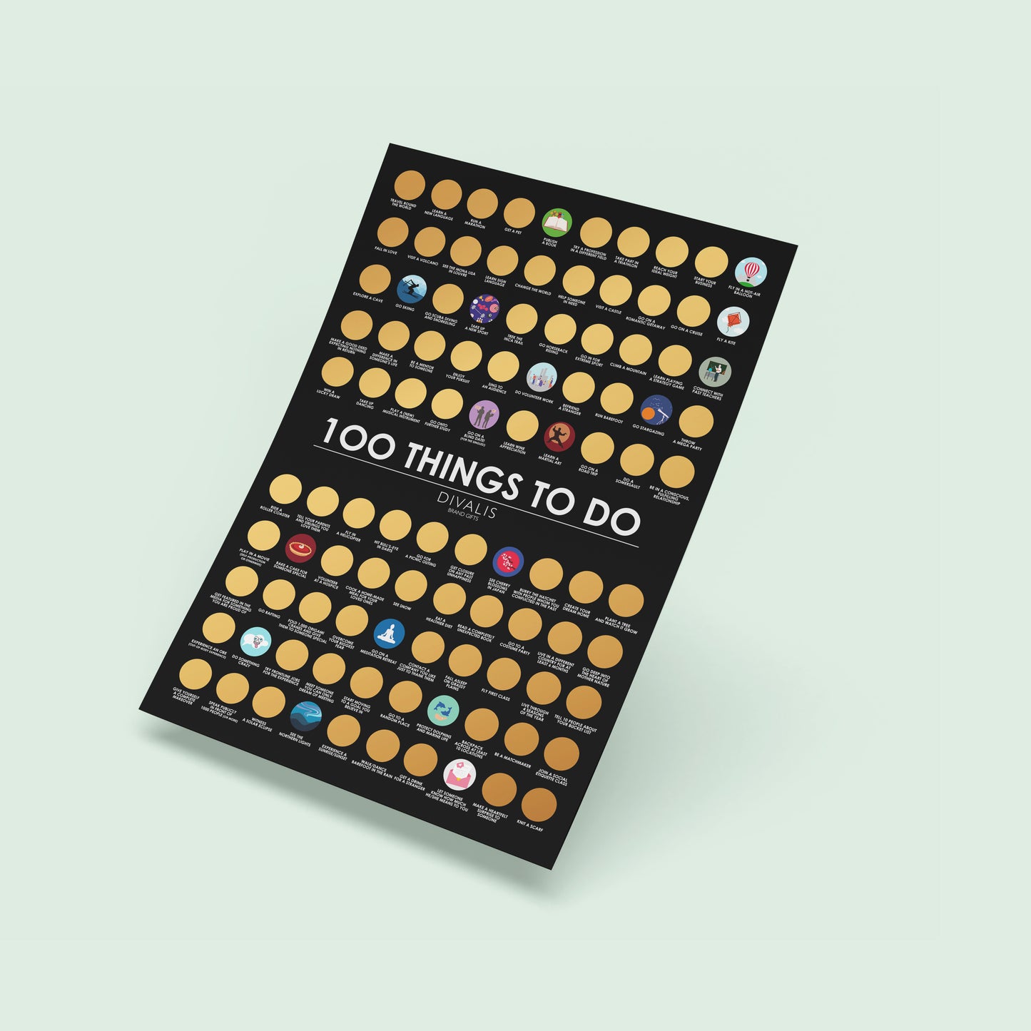 Top 100 Things to Do Scratch off Poster - Best Things Must Do Scratchable Poster Bucketlist - Motivational Gift - Archievements Checklist