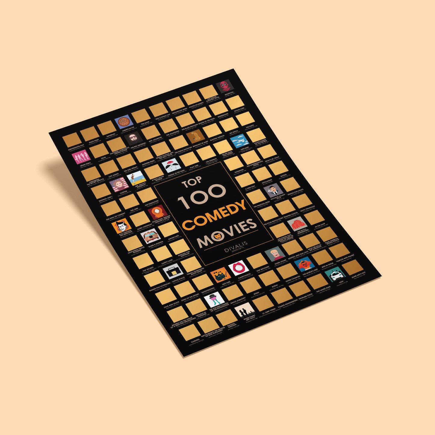 Top 100 Scratch off Comedy Movies Poster - Best Comedy Cinema Bucketlist - Comedy Films Chart - Movie Challenge to Do List