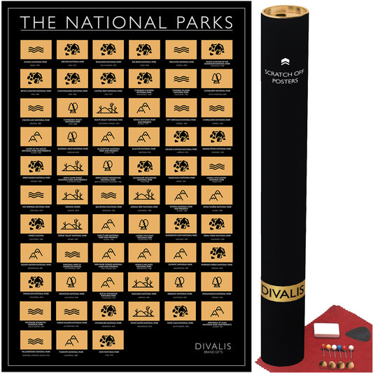 63 National Parks Scratch off Poster of the USA - Scratchable NP Print Map - United States Travel Map Poster Bucketlist