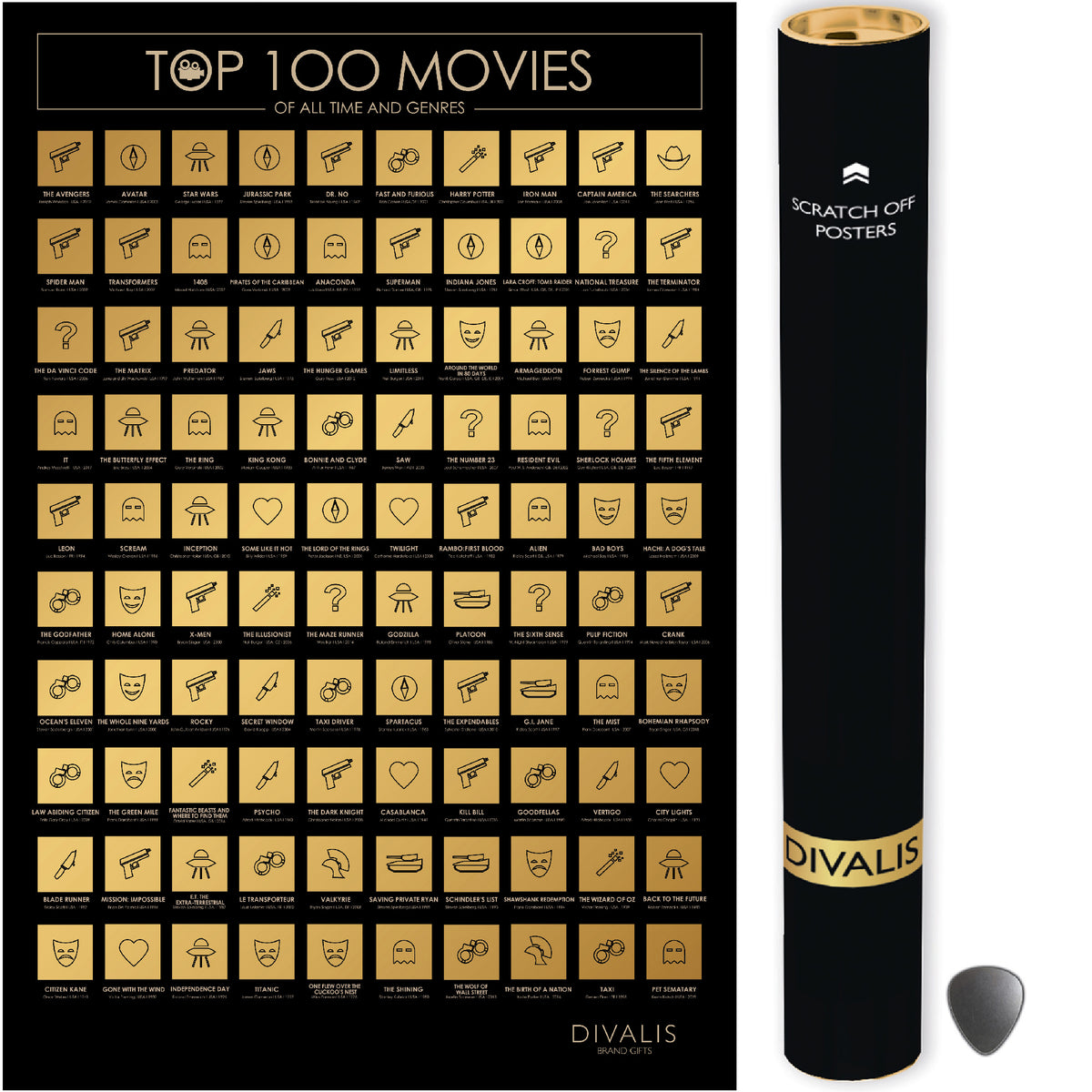 100 Movies Scratch Off Top Films Of All Time Bucket List No Framed Poster -  Jolly Family Gifts