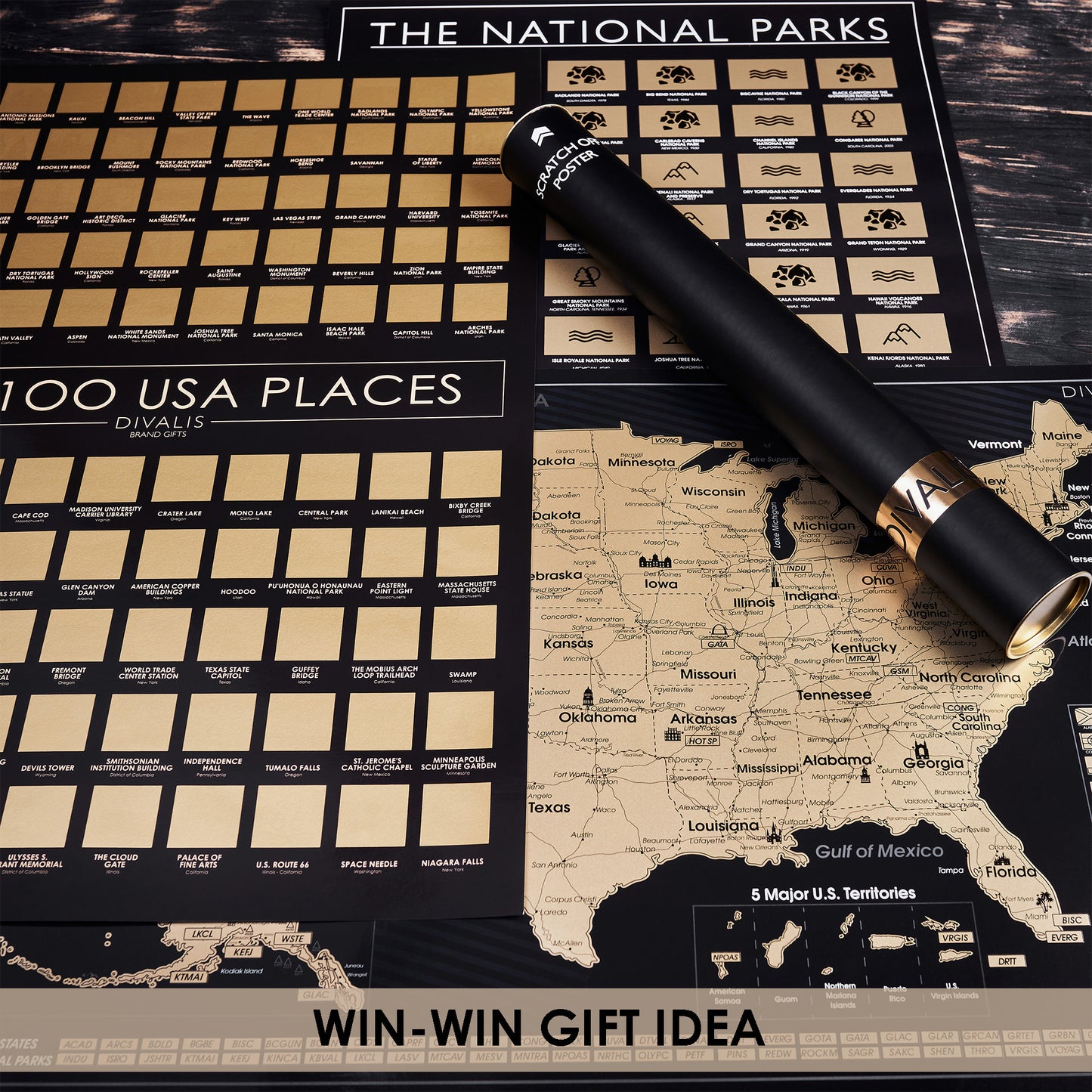 3 in 1 Gift Set - Scratch off National Parks Poster - Scratch off USA Map - Destinations of the United States Scratchable Poster -Travel Map