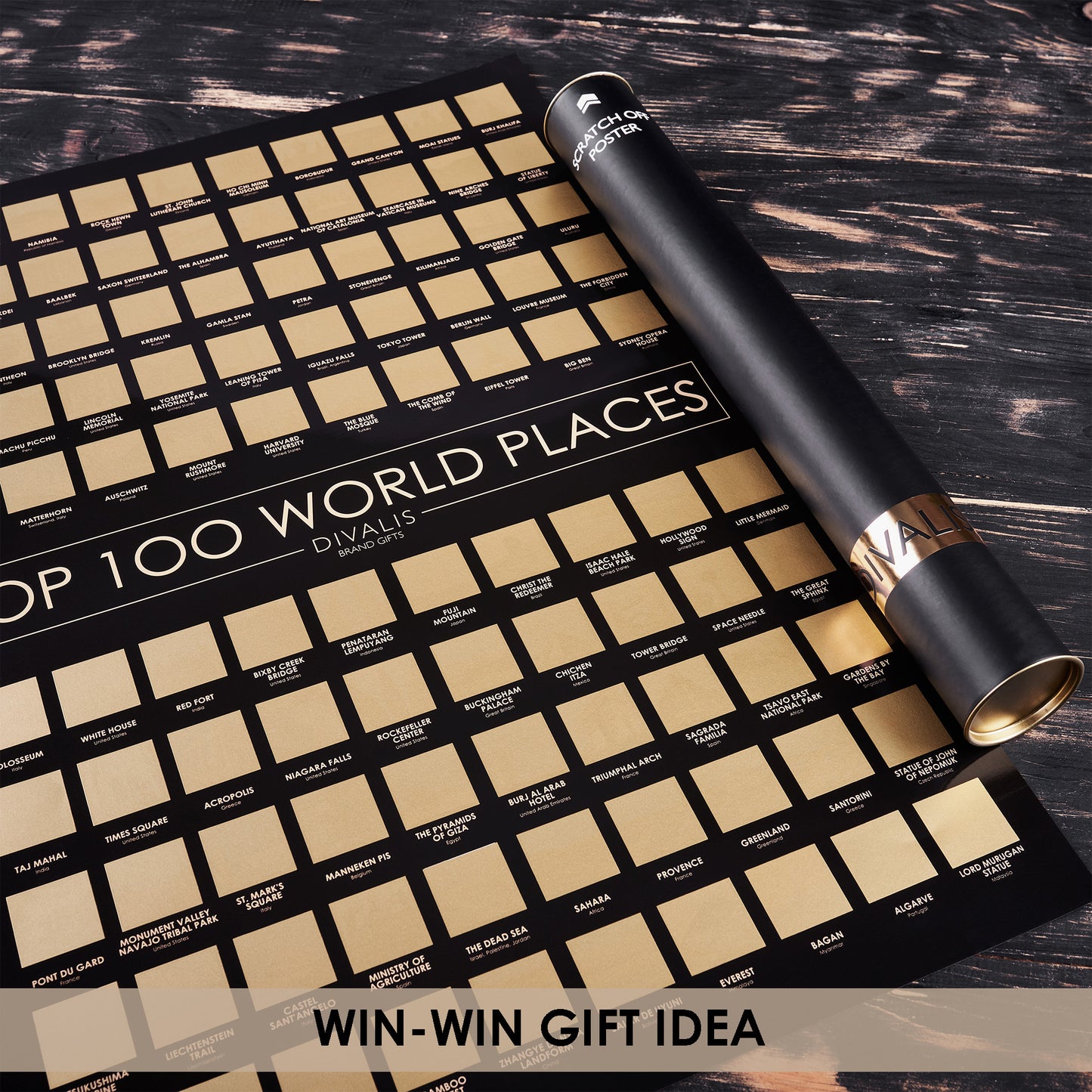 2 in 1 Gift Set - Scratch off Map of the World and Top 100 World Places to Visit Scratchable Poster - Places Where You Have Been Travel Map