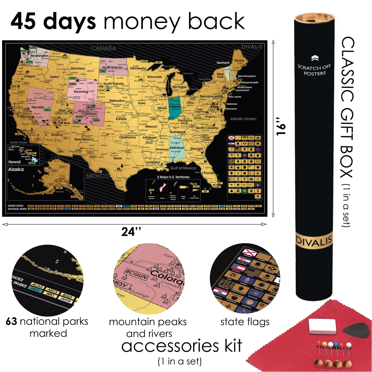 2 in 1 Gift Set - Scratch off USA Map with National Parks Poster Print - Scratchable US Travel Map