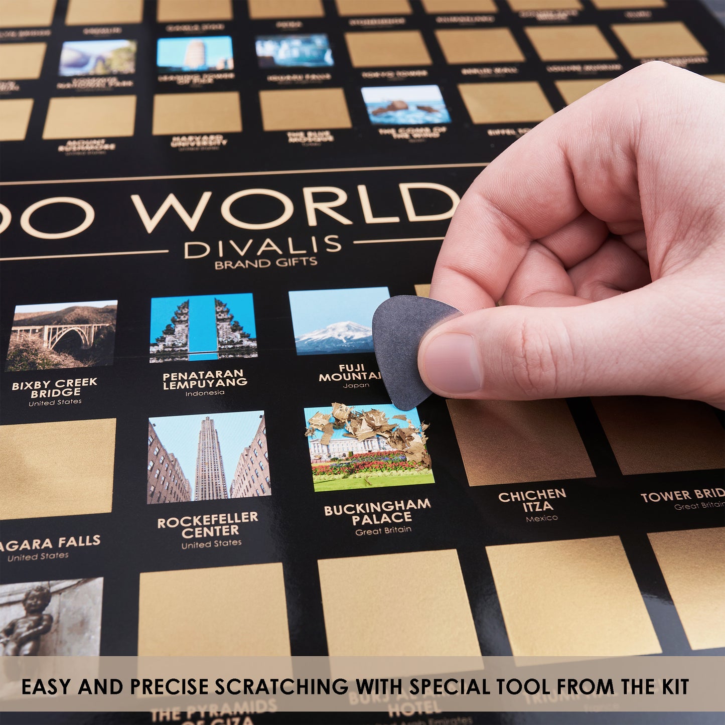 2 in 1 Gift Set - Scratch off Map of the World and Top 100 World Places to Visit Scratchable Poster - Places Where You Have Been Travel Map