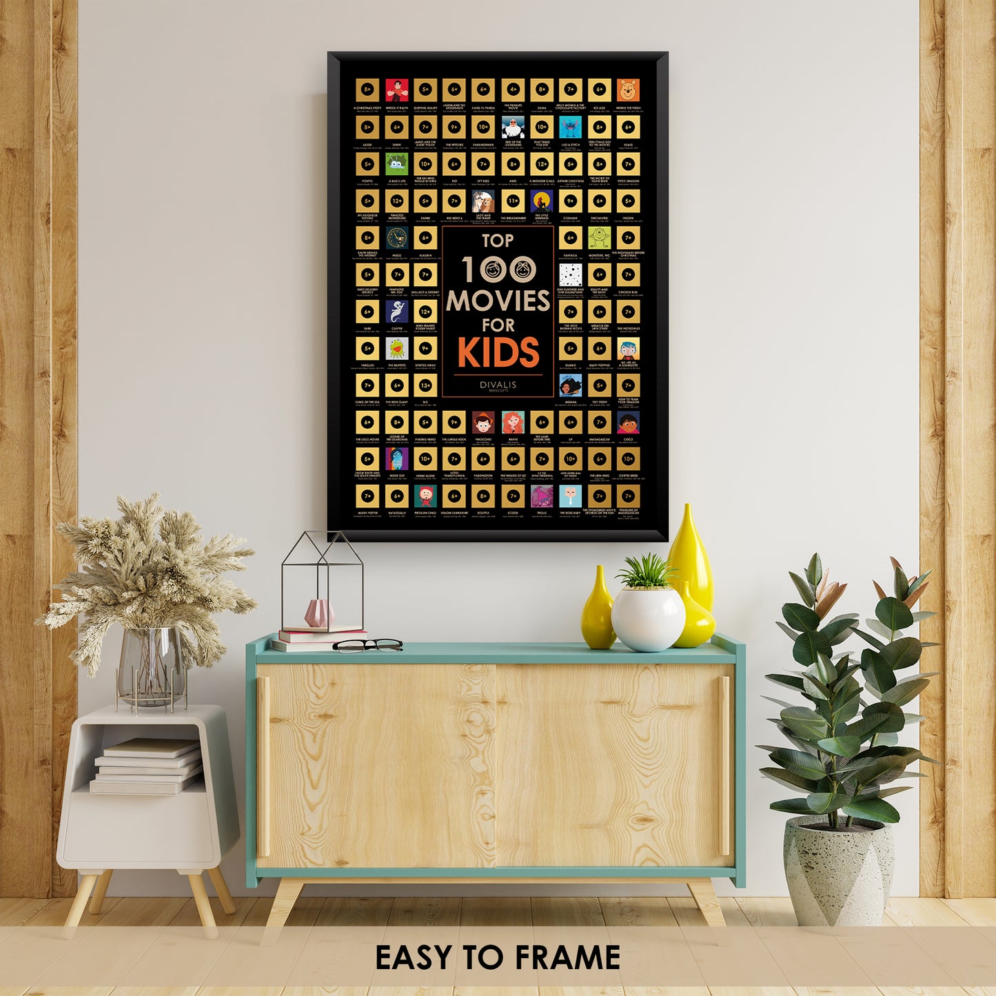Scratch off Kids Movies Poster - Top 100 Kids Movies and Cartoons - Kids Films Checklist - Kids Cinema Bucketlist Map - Best Gift for Kids