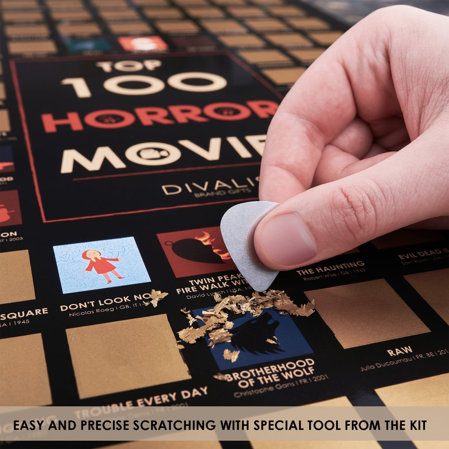 Scratch off Horror Movies Poster - Best Horrors Cinema Chart - Top 100 Horror Films Map - Movie Challenge to Do List - Movies Bucketlist