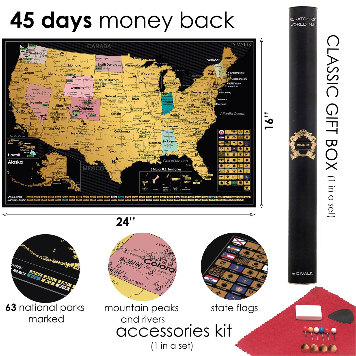2 in 1 Gift Set - Scratch Off World Map and Scratch Off US Map - Easy to Frame Scratchable World and United States of America Posters
