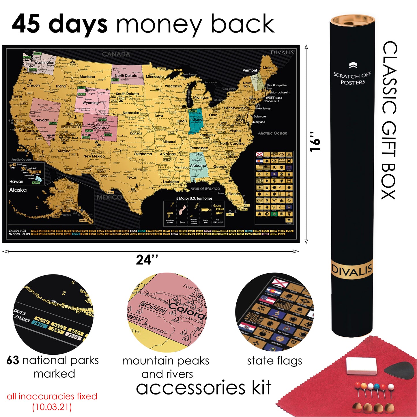 US Scratch off Map Poster - Scratchable United States Map with 63 National Parks - Travel Map of Place Where We've Been