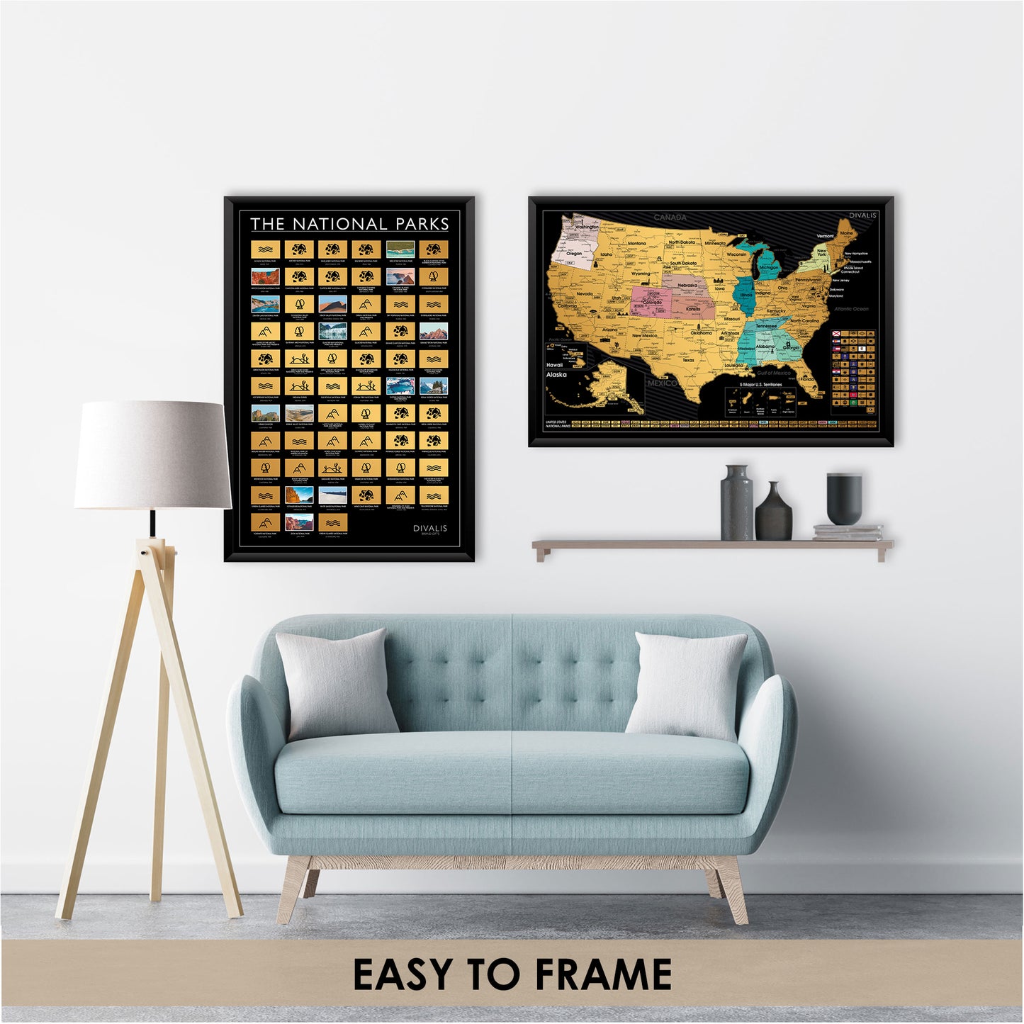 2 in 1 Gift Set - Scratch off USA Map with National Parks Poster Print - Scratchable US Travel Map