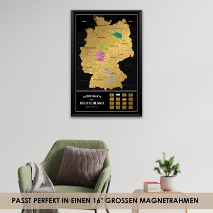 Scratch off Map Germany - Deutschlandkarte Poster 61x41 cm - Scratch Germany Map Gift - Landkarte zum Rubbeln Deutschland - Black and Gold Scratch off Germany Map Poster - Weltkarte zum Rubbeln Deutsch - Rubbeldeutschlandkarte Geschenk