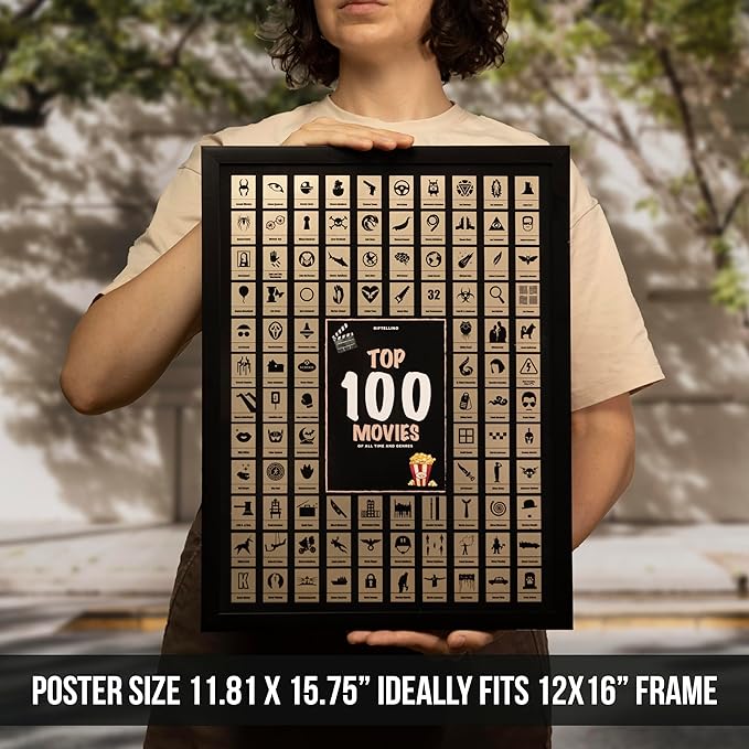 Top 100 Movies Scratch Off Poster - Bucket List of Greatest Films to Watch - Easy to Frame - Must See Films Checklist