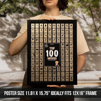 Top 100 Movies Scratch Off Poster - Bucket List of Greatest Films to Watch - Easy to Frame - Must See Films Checklist