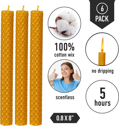 Beeswax Honeycomb Candles Set of 6 - 100% Pure Beeswax and Cotton Wick - 5 Hour - Candle Lovers Gift