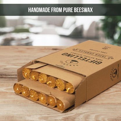 Set of 12 Pure Beeswax Honeycomb Candles - 5 Hour Lasting- Scentless Hand Rolled Beeswax Taper Candles - Cotton Wick Dripless Candles - Candle Lovers Gift