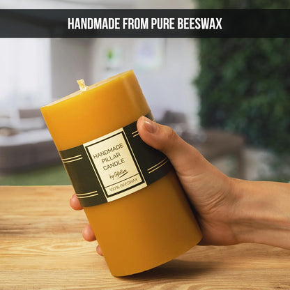 Extra Large 100% Pure Beeswax Pillar Candle - 80 Hours Lasting - Pure Beeswax and Cotton Wick - Unscented Candle Lovers Gift