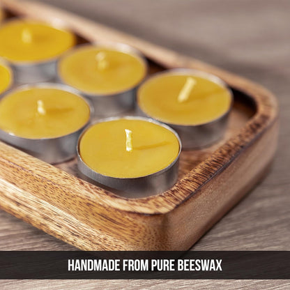 Set of Beeswax Tealight Candles - Smokeless Tealight Candles Lasting 3 Hours - Unscented Tea Lights - Gift for Candle Lovers