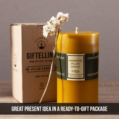 Extra Large 100% Pure Beeswax Pillar Candle - 80 Hours Lasting - Pure Beeswax and Cotton Wick - Unscented Candle Lovers Gift