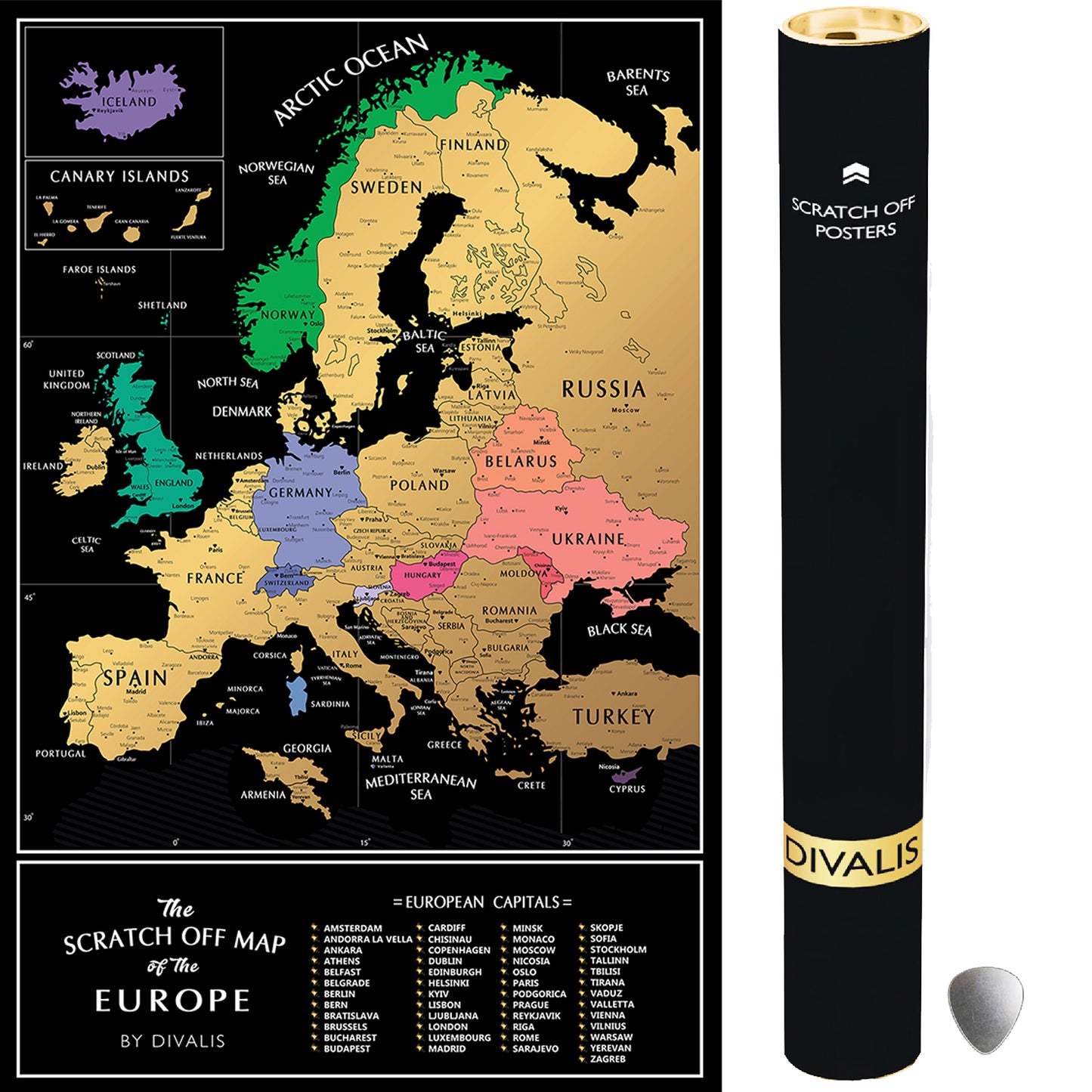 Europe Scratch off Map Poster - Places Where You've Been Scratch off Poster - European Travel Map - Globetrotter Map of the Europe