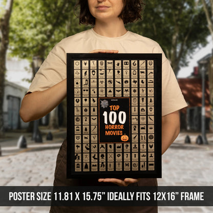 Top 100 Horror Movies Scratch off Poster - Easy to Frame Horror Movie Checklist - Must See Movie Challenge - Horror Fan Gifts