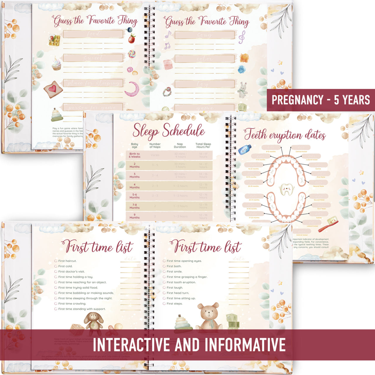 2 in 1 Set – Pregnancy Journal and Baby Journal for New Moms – Moments from Pregnancy to Baby’s Five Years - Keepsake Memory Books for Expecting Mothers – Gift for Baby Shower