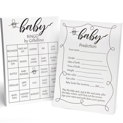 2 in 1 Set - Bingo Shower Game and Baby Prediction Game - Fun & Interactive Baby Shower Activities for a Memorable Event - Baby Shower Game Set - Includes Bingo and Baby Prediction Games for guests