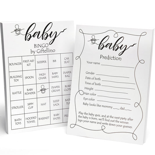 2 in 1 Set - Bingo Shower Game and Baby Prediction Game - Fun & Interactive Baby Shower Activities for a Memorable Event - Baby Shower Game Set - Includes Bingo and Baby Prediction Games for guests