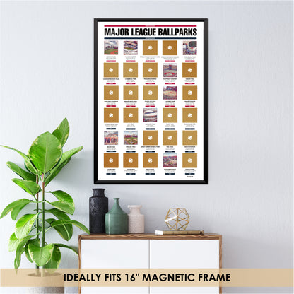 Major League Ballparks Scratch off Poster - Large Easy to Frame 24x16" Baseball Parks Checklist Chart - American and National