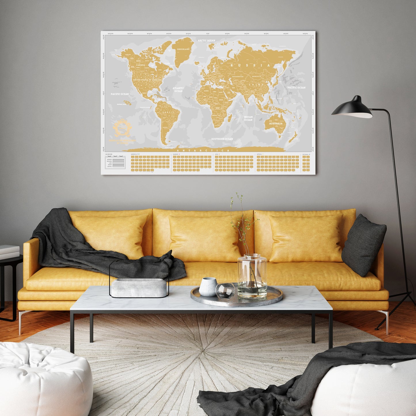 White and Gold Large Scratch off World Map Where We Have Been by Divalis
