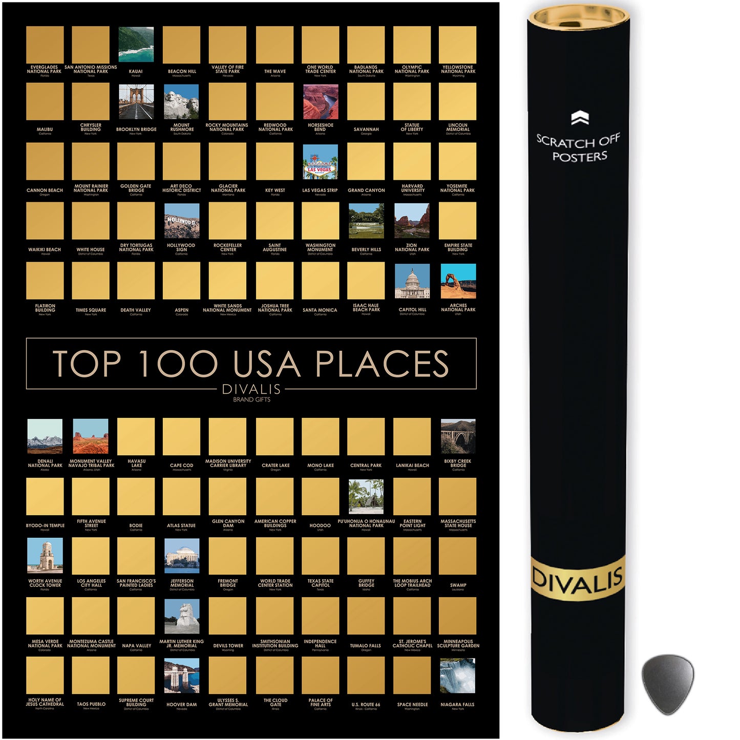 Top 100 USA Places You Have Been Scratch off Travel Poster - Scratchable Poster of the Places Visited - Places You Have Visited Map