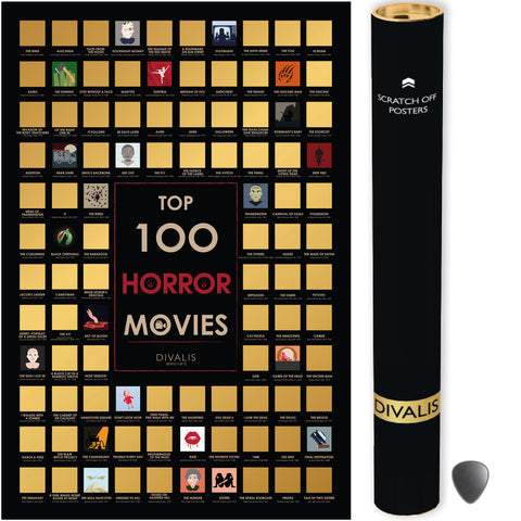 Scratch off Horror Movies Poster - Best Horrors Cinema Chart - Top 100 Horror Films Map - Movie Challenge to Do List - Movies Bucketlist