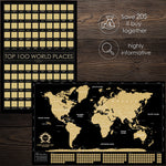 2 in 1 Gift Set - Scratch off Map of the World and Top 100 World Places to Visit Scratchable Poster - Places Where You Have Been Travel Map