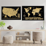 2 in 1 Gift Set - Scratch Off World Map and Scratch Off US Map - Easy to Frame Scratchable World and United States of America Posters