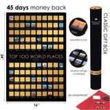 2 in 1 Gift Set - Scratch off Map of the World and Top 100 World Places to Visit Scratchable Poster - Places Where You Have Been Travel Map