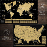 2 in 1 Gift Set - Scratch Off World Map and Scratch Off US Map - Easy to Frame Scratchable World and United States of America Posters